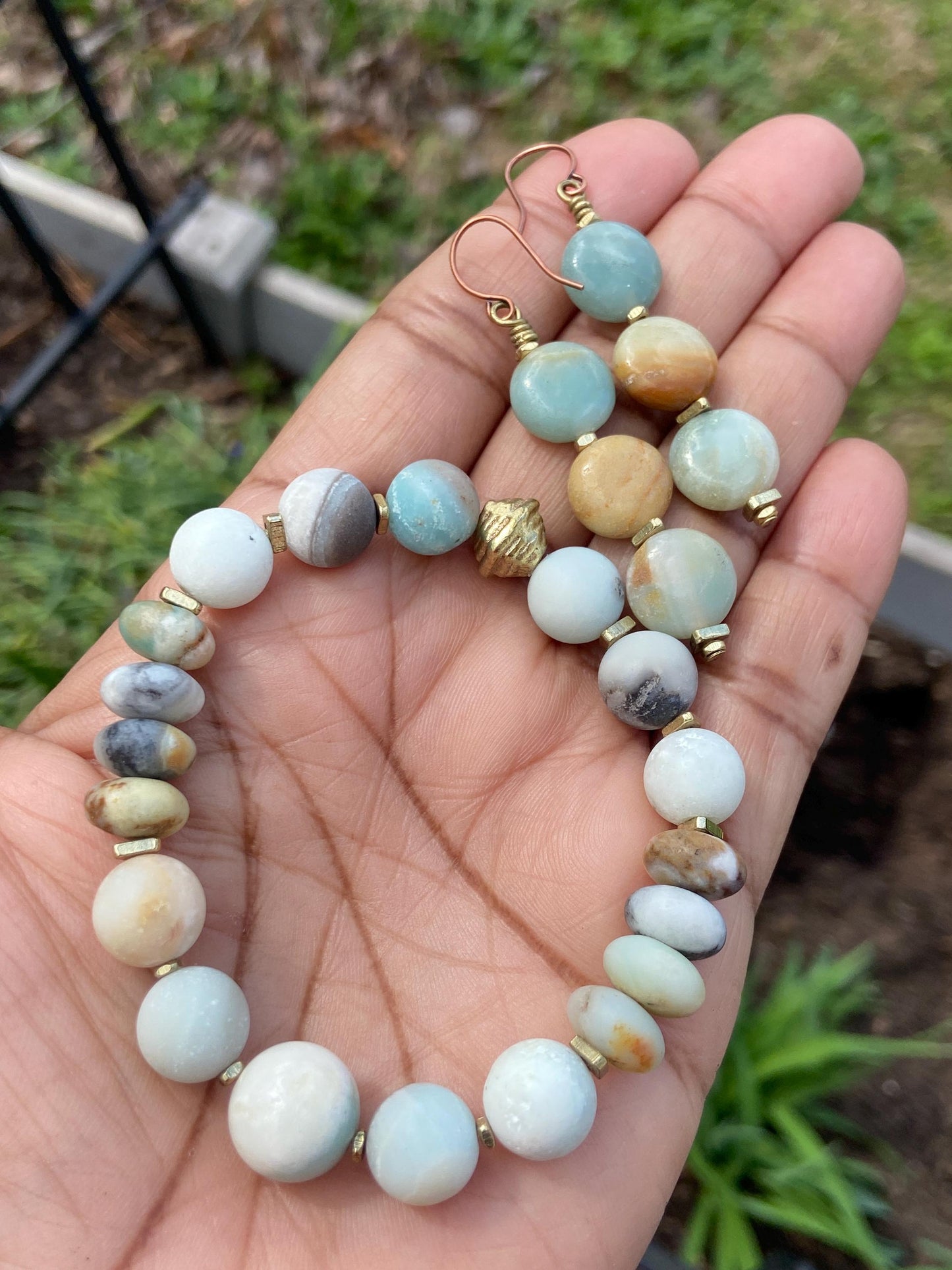 Pantone Color 2026 Cloud Dancer Gemstone Bracelet – Amazonite & Brass