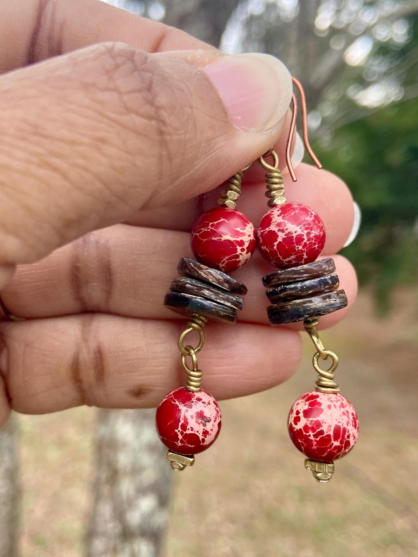 Red Sea Sediment Jasper & Naga Conch Shell Bracelet with Pumket Bone Beads