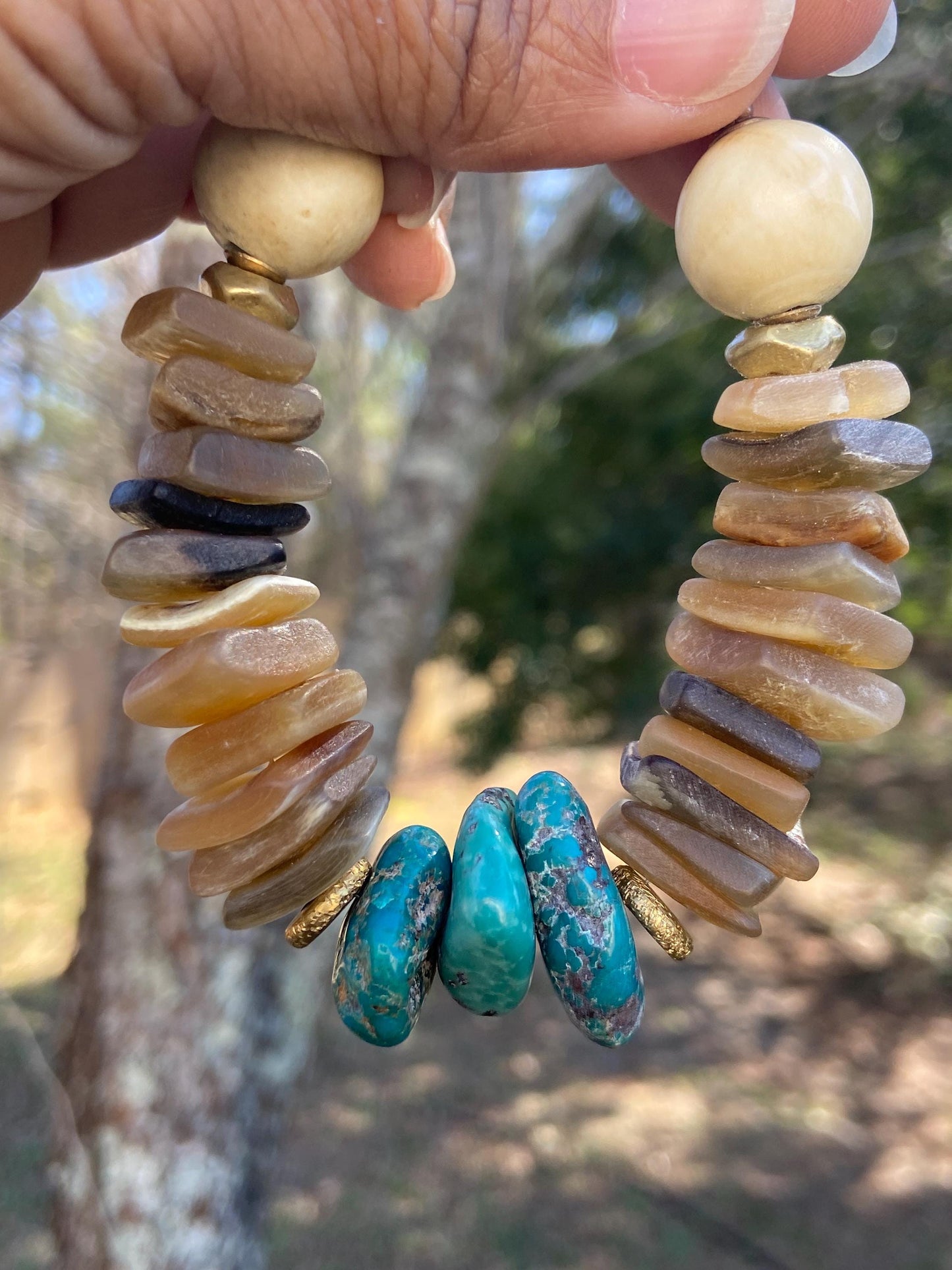 Bohemian Turquoise, Horn and Naga Conch Shell Bead Bracelet