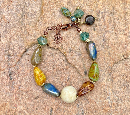 Boho Picasso Czech Nugget and Naga Shell Bracelet