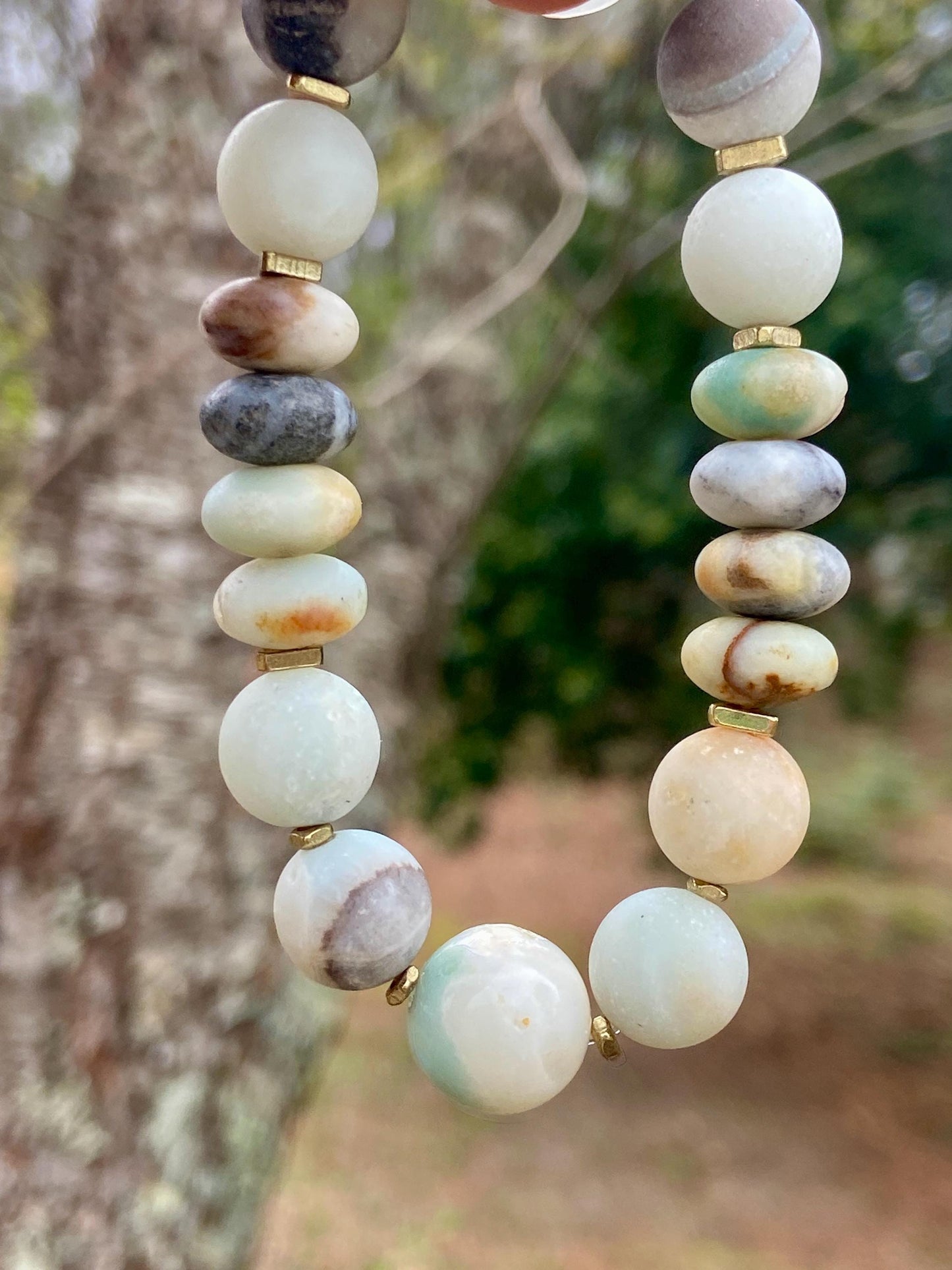 Pantone Color 2026 Cloud Dancer Gemstone Bracelet – Amazonite & Brass