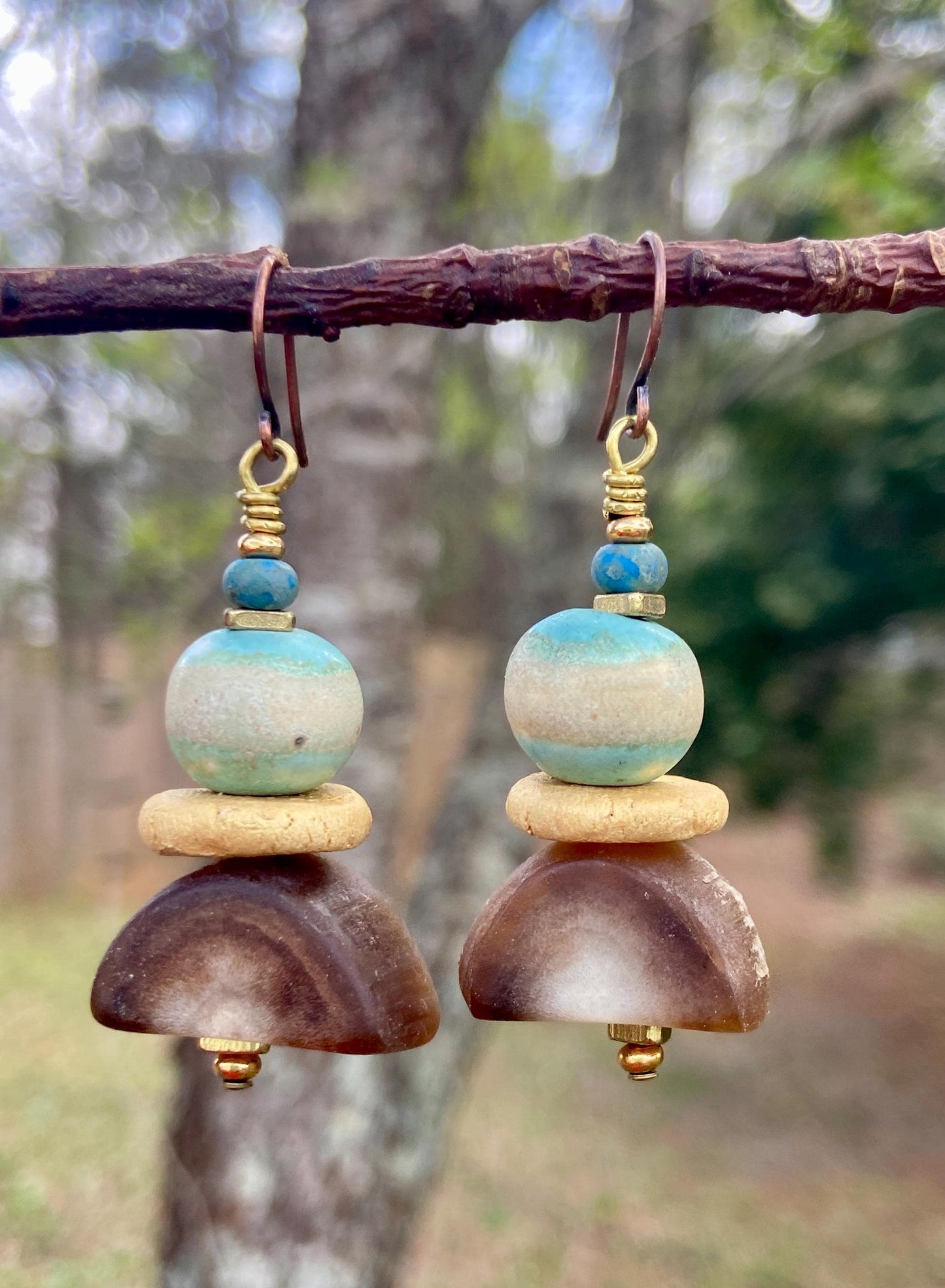 Boho Cloud Dancer Gemstone Bracelet – Amazonite, Pastel Ceramic Beads & Brass