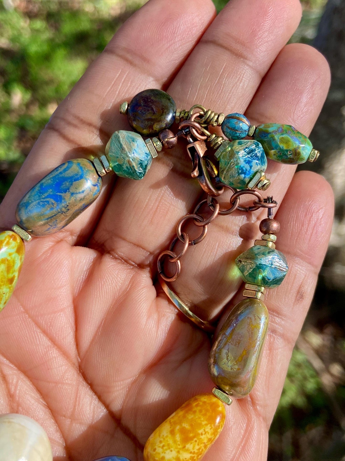Boho Picasso Czech Nugget and Naga Shell Bracelet
