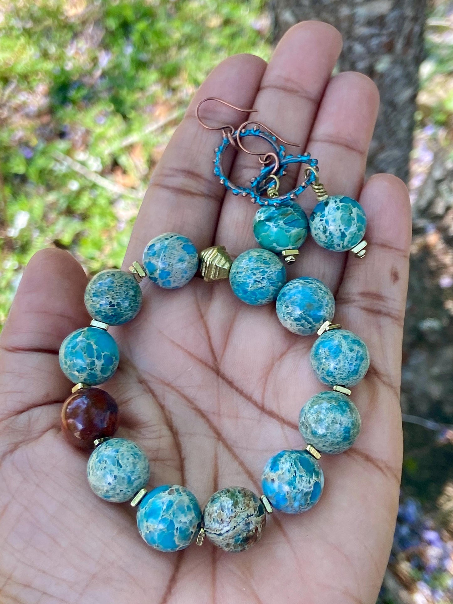 Turquoise Jasper Bracelet with Free Matching Earrings