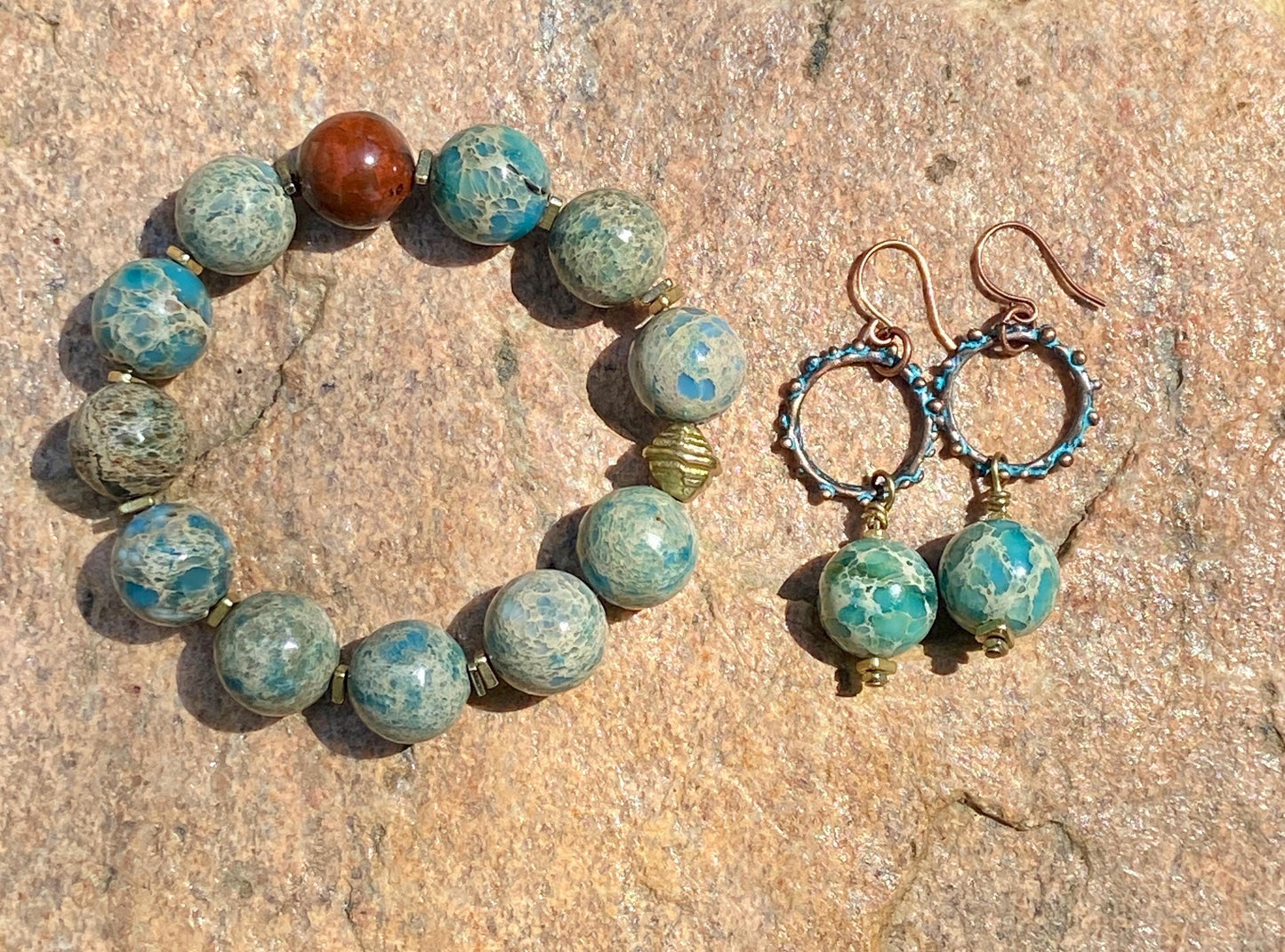 Turquoise Jasper Bracelet with Free Matching Earrings