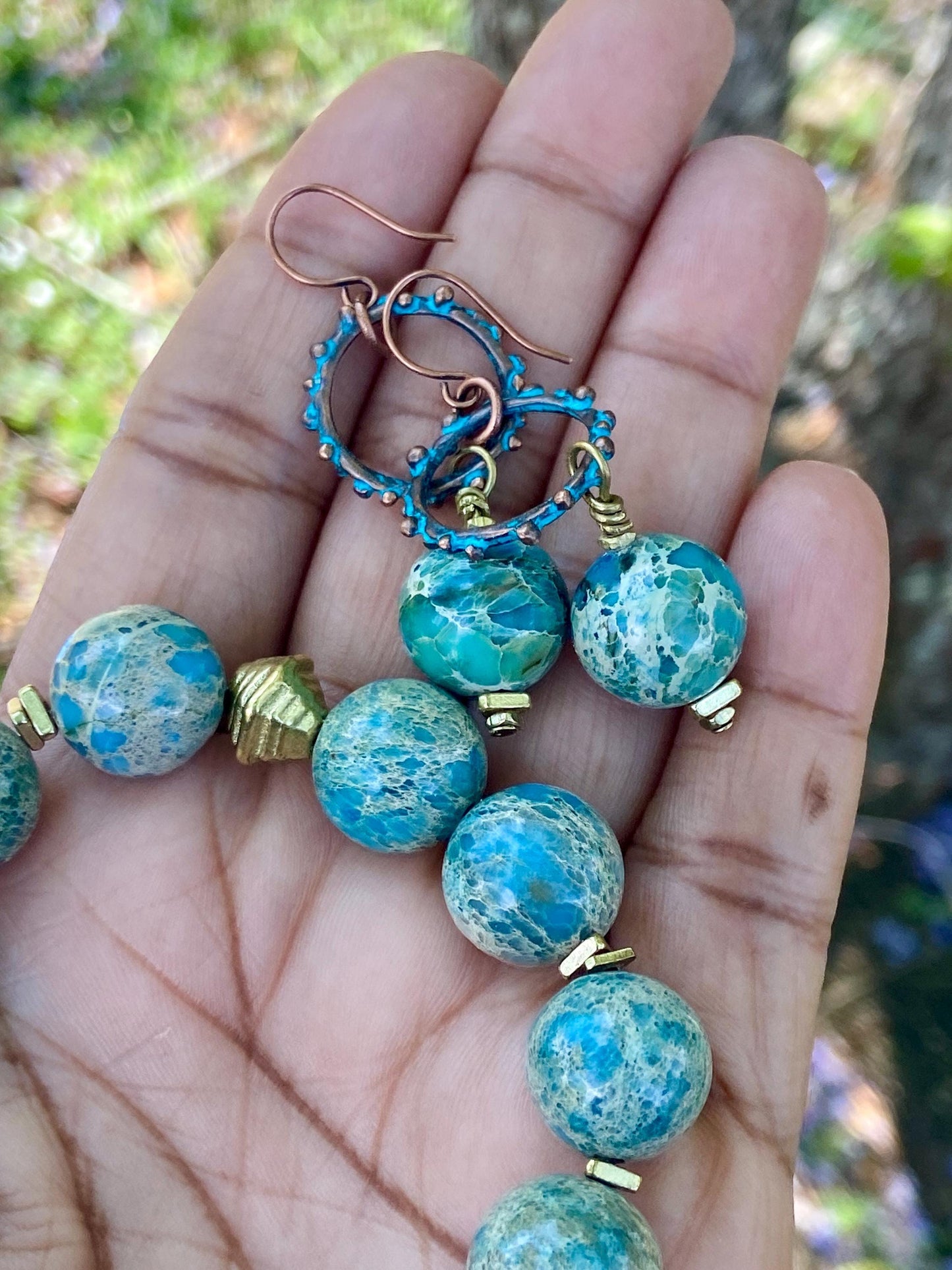Turquoise Jasper Bracelet with Free Matching Earrings