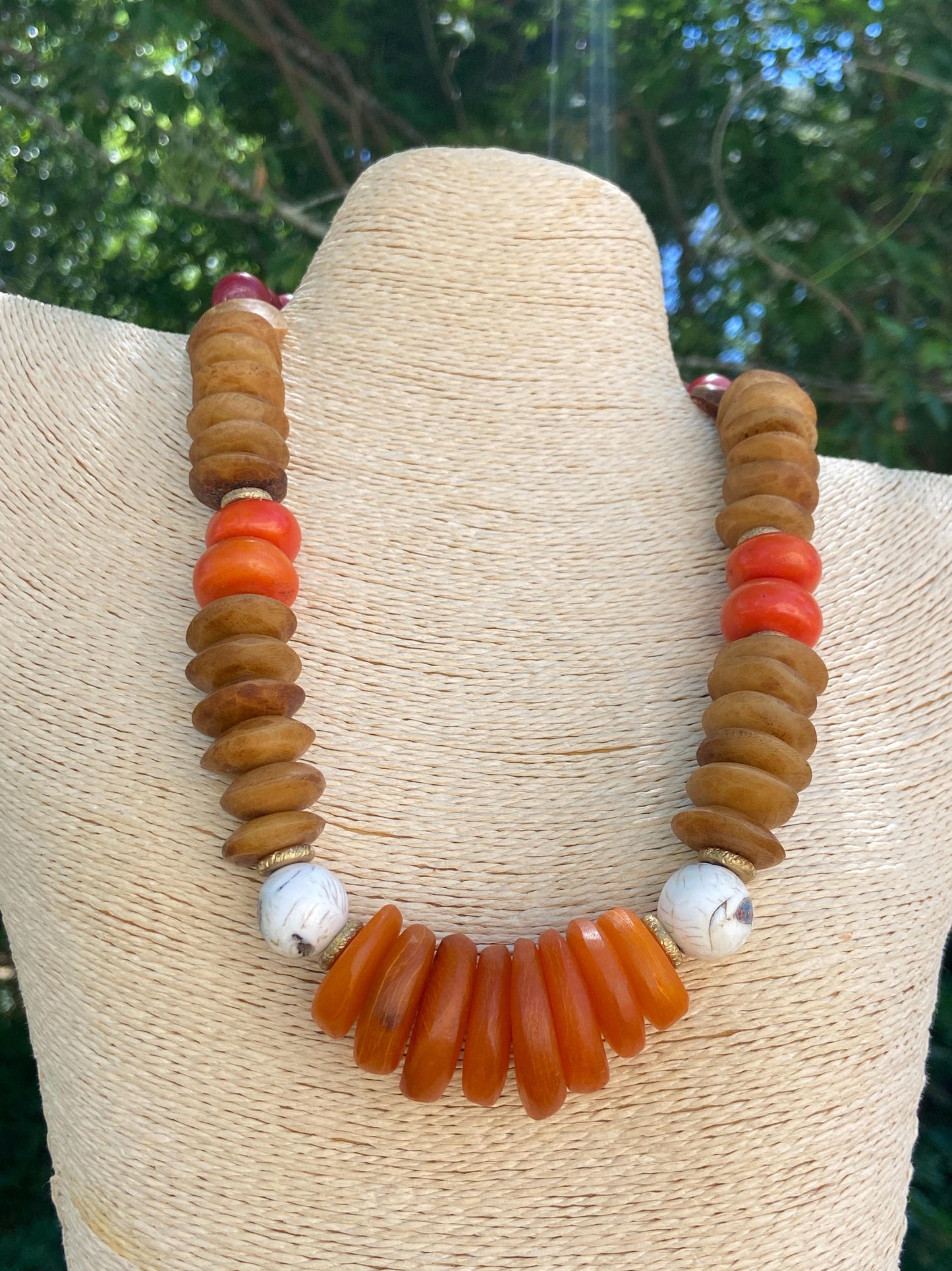 Moroccan Horn • Kenya Bone • Naga Inlaid Shell • Mango & Amber Resin Necklace