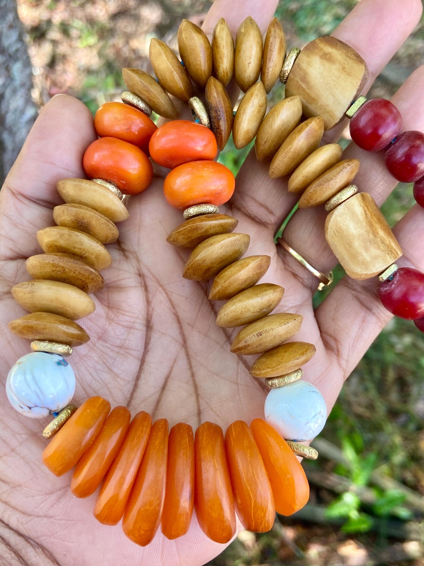Moroccan Horn • Kenya Bone • Naga Inlaid Shell • Mango & Amber Resin Necklace