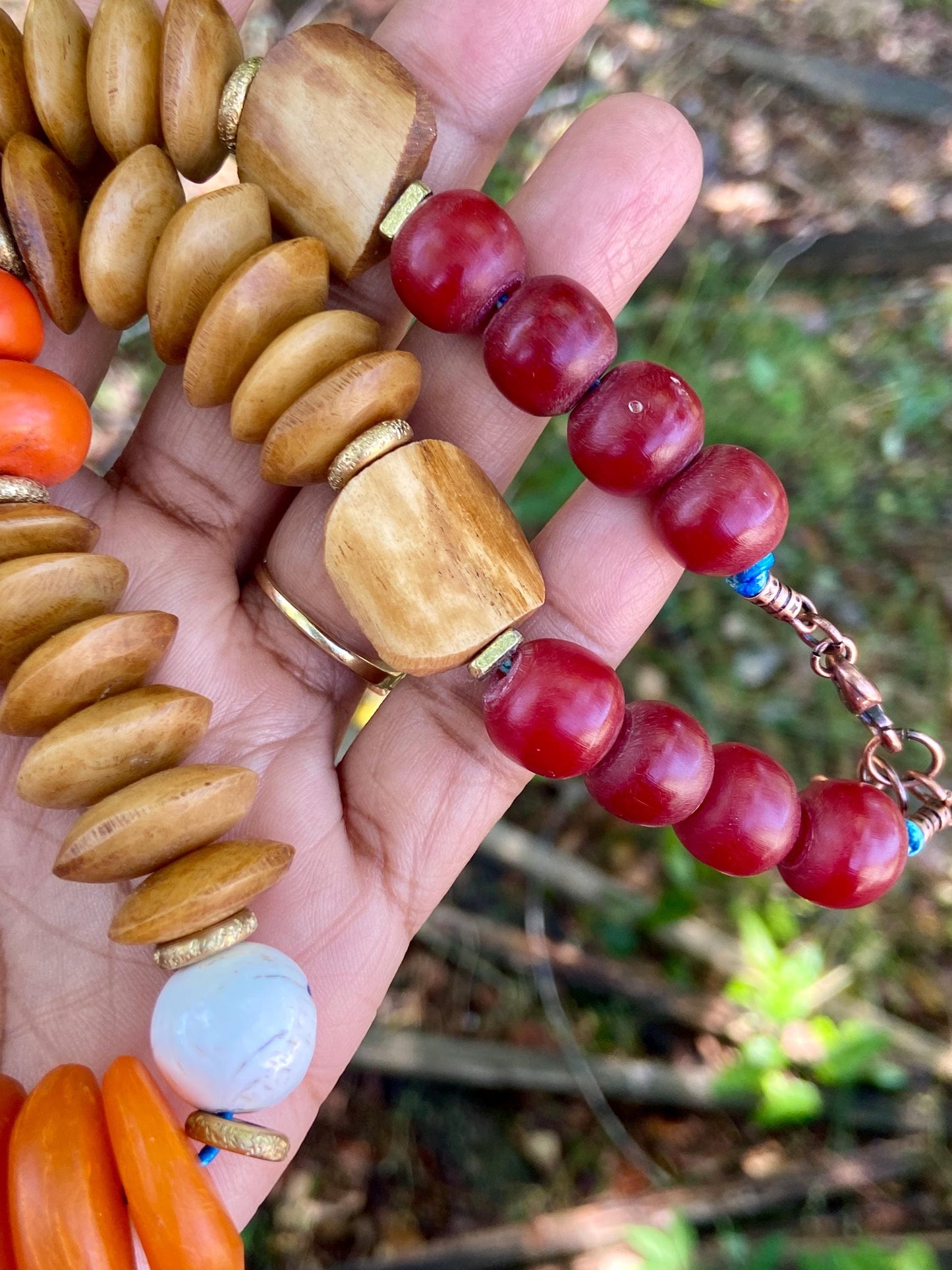 Moroccan Horn • Kenya Bone • Naga Inlaid Shell • Mango & Amber Resin Necklace