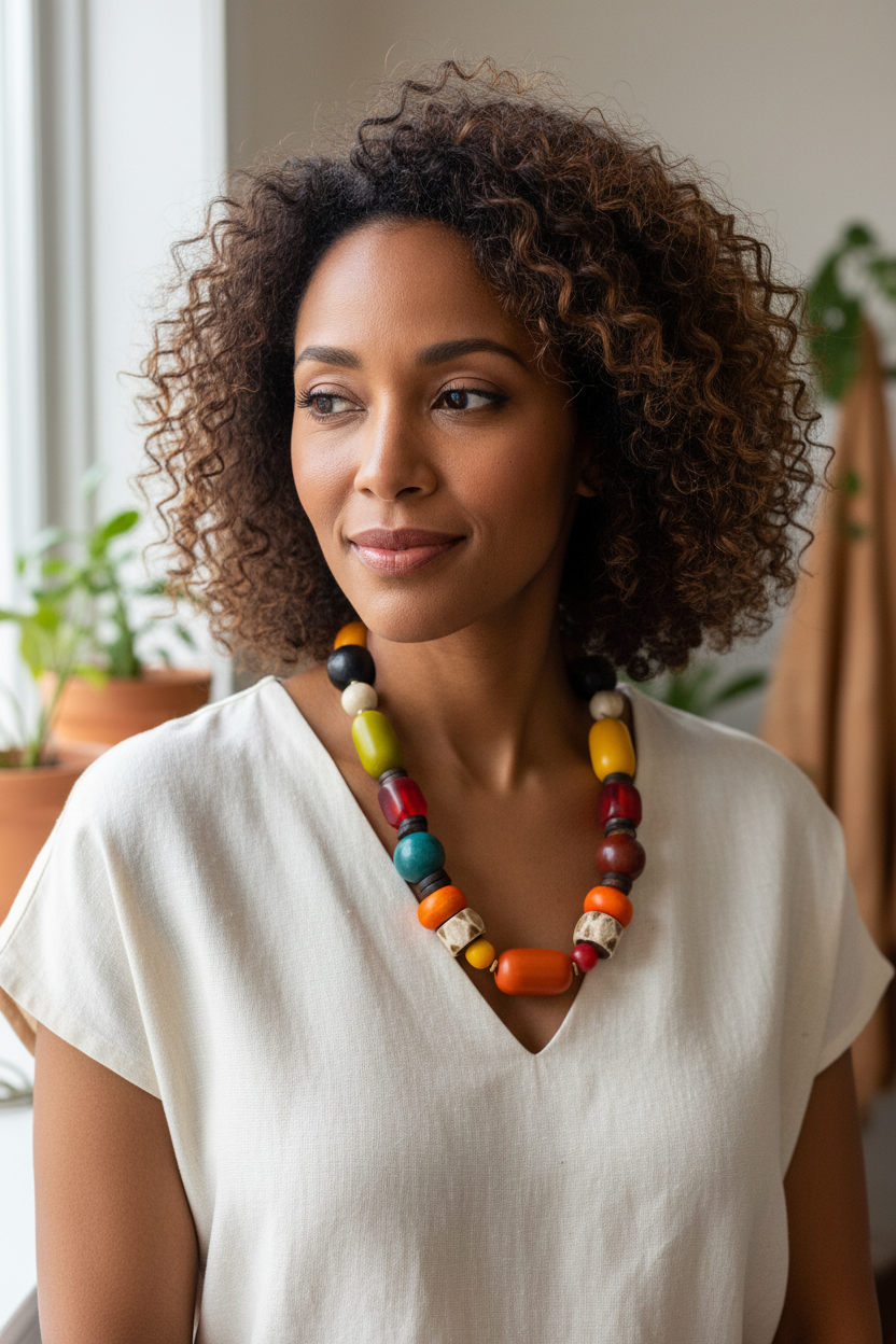 Mixed Media Necklace on African American Model