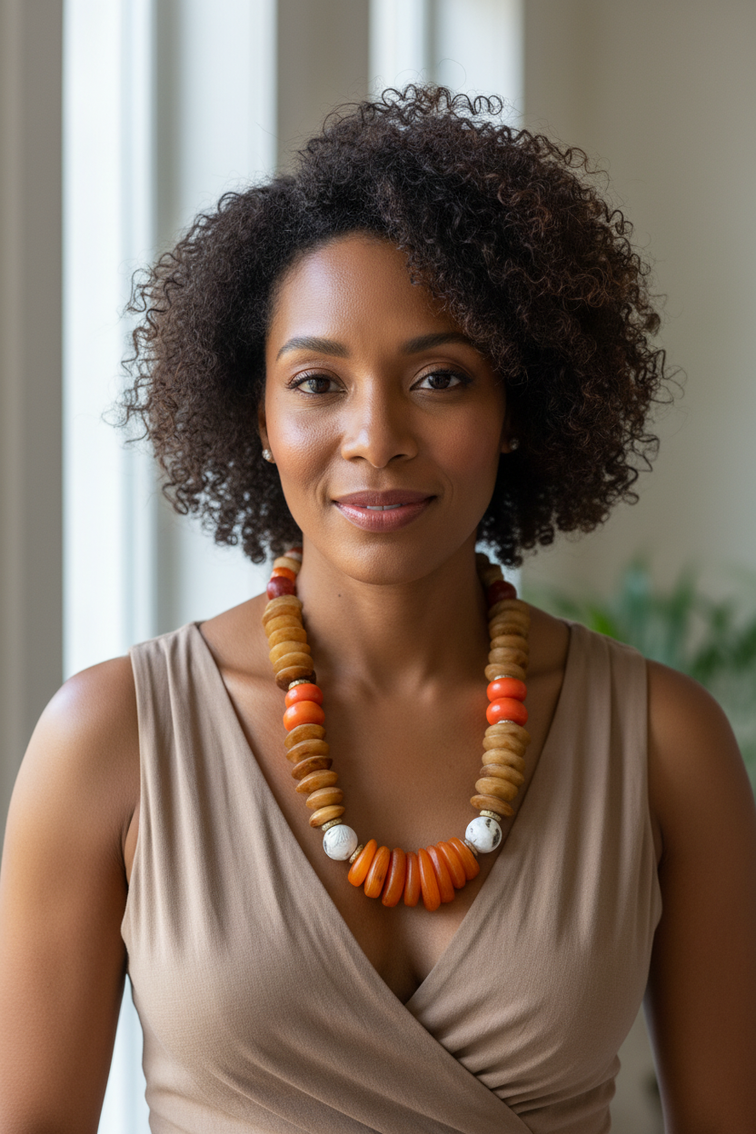 Moroccan Horn Kenya Bone Necklace on African American Woman