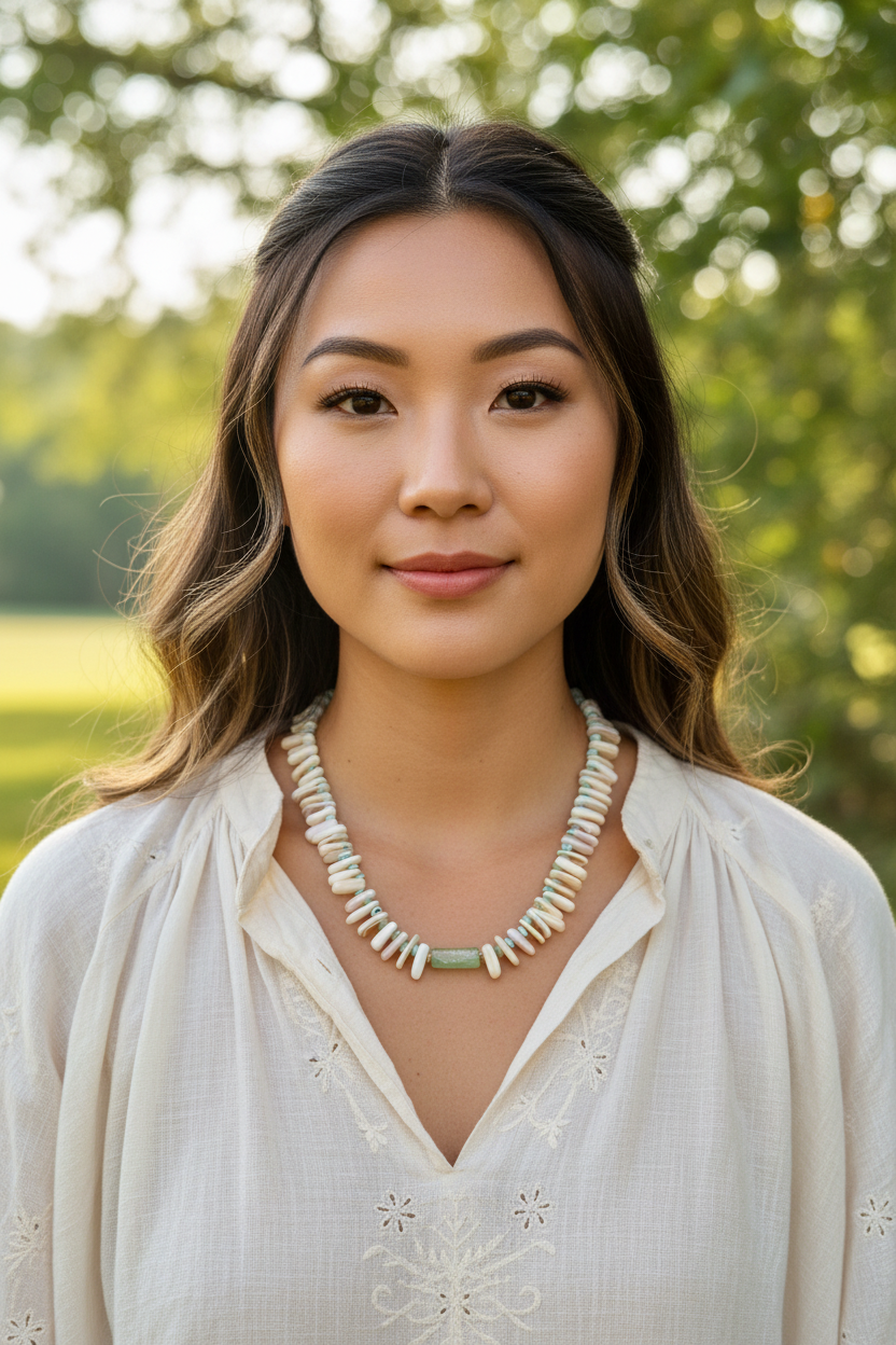 Natural Mussel Shell Necklace on Asian Woman