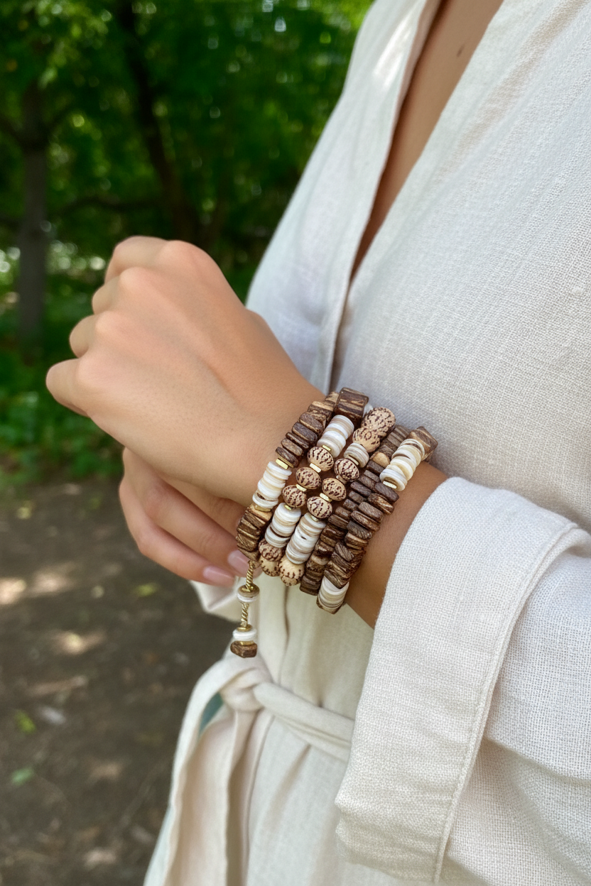 Wrap and Go Earthy Memory Wire Bangle on a Woman